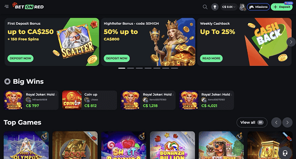 BetonRed Casino homepage in Canada