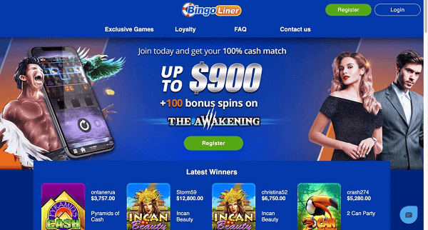 BingoLiner Casino homepage in Canada