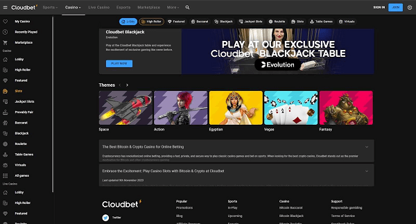 Cloudbet Casino homepage