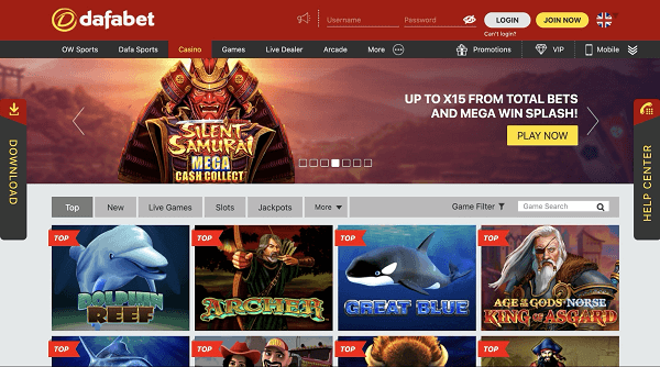 Dafabet Casino homepage