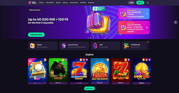 Home page at the WinSpirit Casino