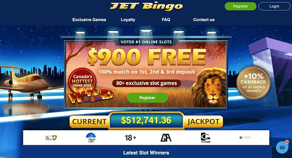 Jet Bingo Casino Canada Homepage