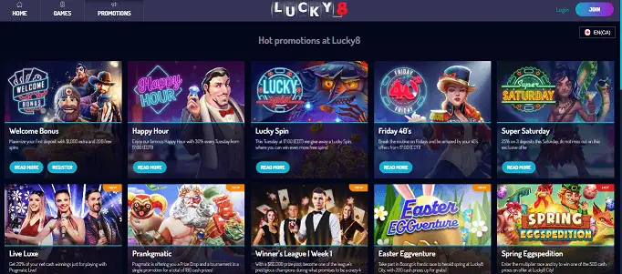 Lucky 8 casino promotions screen