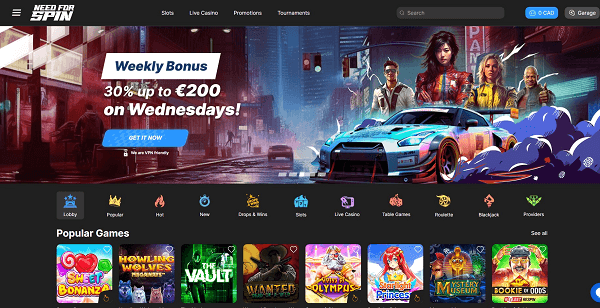 Need for spin Casino Homepage