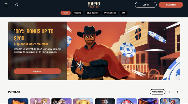 Rapid Casino Canada Homepage