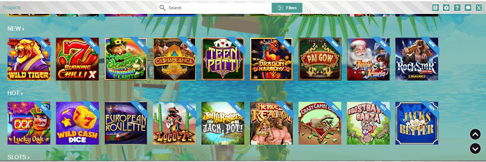 Tropica Casino games lobby