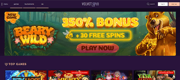 Velvet Spin Casino homepage