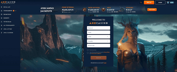 Axe Casino homepage