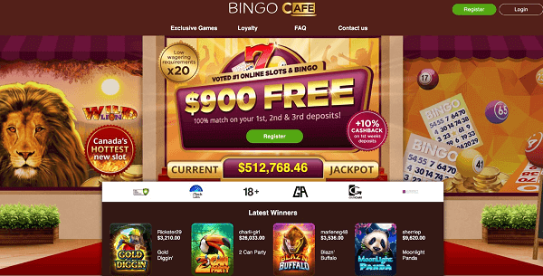 Home page at Bingo Cafe
