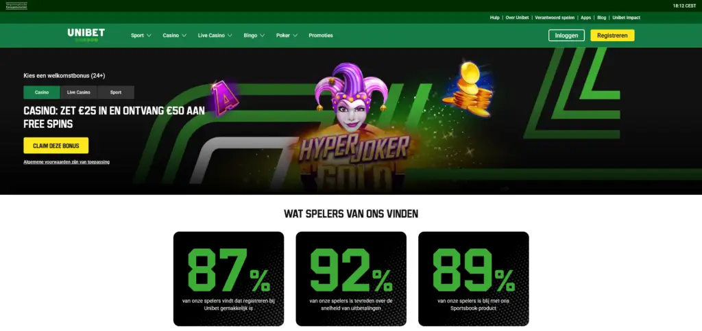 Unibet homepage screenshot