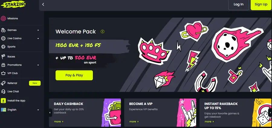 starzino homepage screenshot