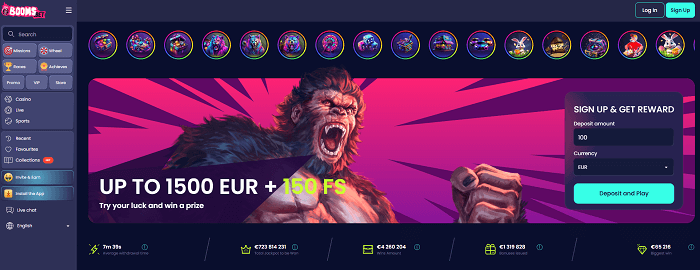 Booms.bet casino home pagina