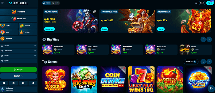 Home pagina van Crystal roll casino