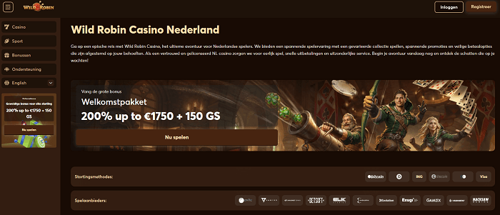 Home pagina van wild robin casino