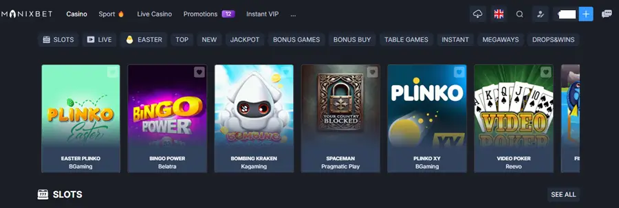 Monixbet casinospellen screenshot img