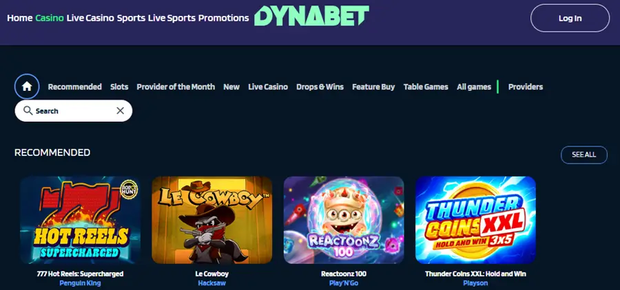 dynabet homepage screenshot 2025