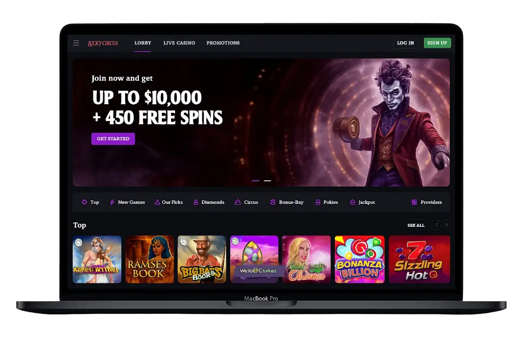 lucky circus casino laptop mockup
