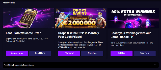 Bonussen en promoties van fast slots casino