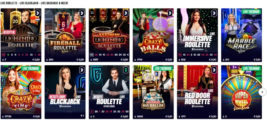 betcity - live casino aanbod - screenshot