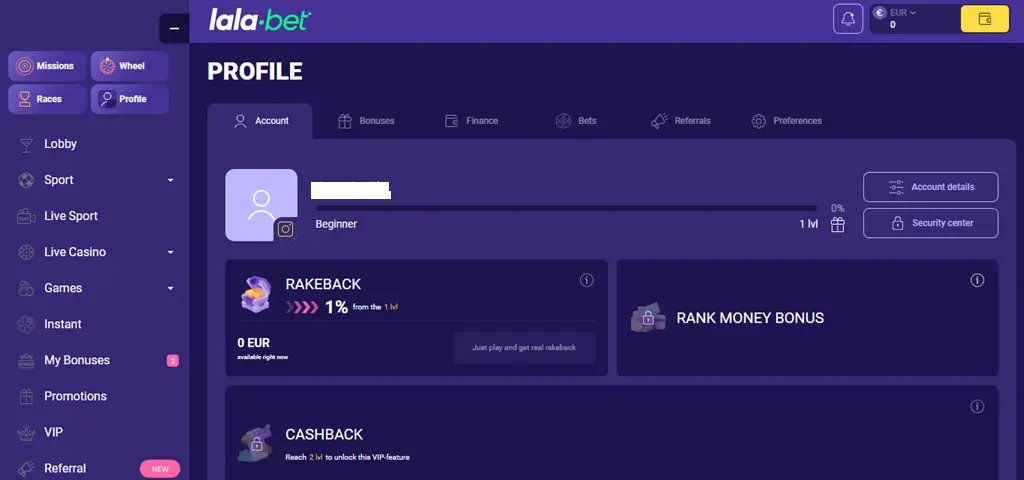 lalabet profiel screenshot img