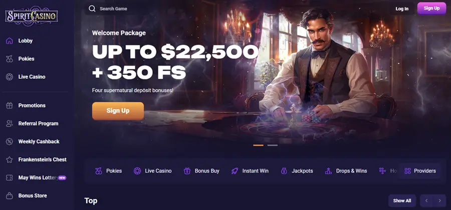 spiritcasino nz homepage screenshot