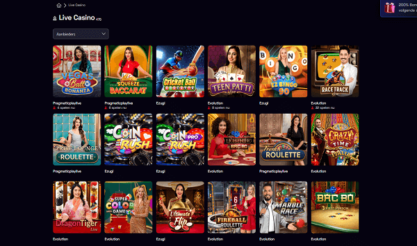 Live casino spellen van Ybets casino