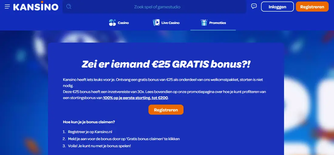 kansino 25euro gratis speelgeld