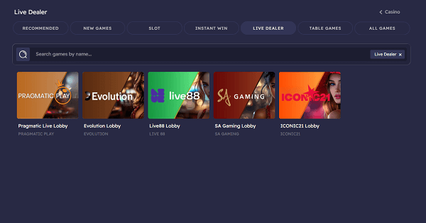 Live casino spelaanbod Peaches casino