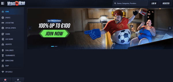 Thuis pagina van Vegashero casino