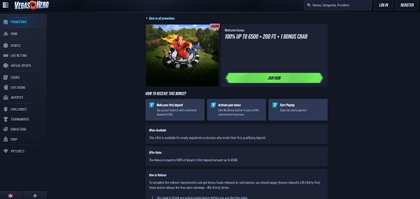 Welkomstbonus vegashero