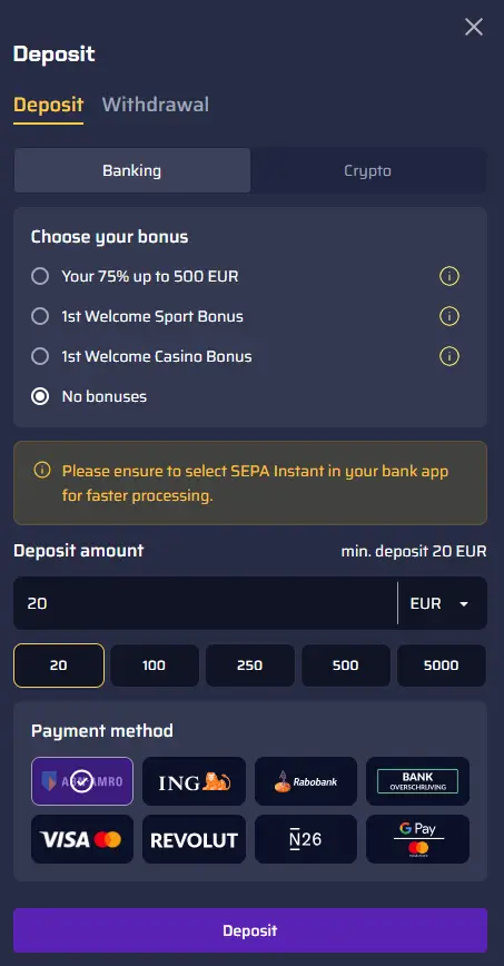 betory betaalopties scherm