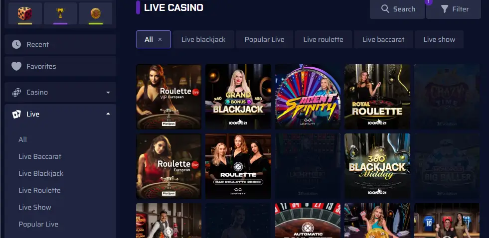 betory live casino screenshot