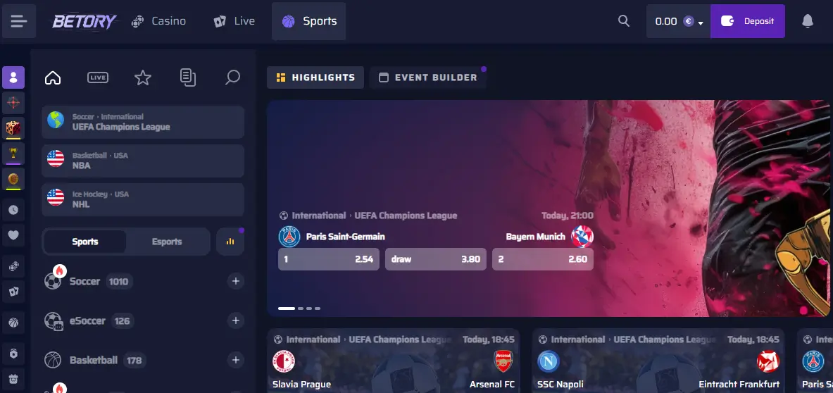 betory sportsbook screenshot